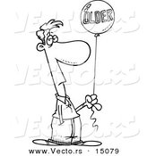 Vector of a Cartoon Man Holding an Older Birthday Balloon - Coloring Page Outline by Toonaday