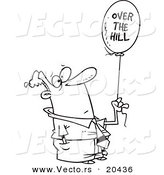Vector of a Cartoon Man Holding an over the Hill Balloon - Coloring Page Outline by Toonaday