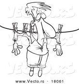 Vector of a Cartoon Man Hung out to Dry on a Clothes Line - Outlined Coloring Page by Toonaday