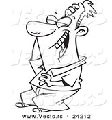 Vector of a Cartoon Man Laughing Hysterically - Coloring Page Outline by Toonaday