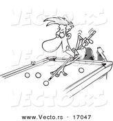 Vector of a Cartoon Man Leaning over a Billiards Table - Coloring Page Outline by Toonaday