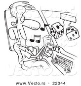 Vector of a Cartoon Man Listing to Tunes in His Car - Coloring Page Outline by Toonaday