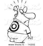 Vector of a Cartoon Man Looking at a Target on His Back - Coloring Page Outline by Toonaday