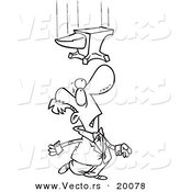 Vector of a Cartoon Man Looking up at a Falling Anvil - Outlined Coloring Page by Toonaday