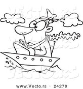 Vector of a Cartoon Man on a Tiny Ship - Outlined Coloring Page by Toonaday