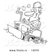 Vector of a Cartoon Man Operating a Bulldozer - Outlined Coloring Page by Toonaday