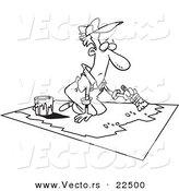 Vector of a Cartoon Man Painting a Floor - Coloring Page Outline by Toonaday