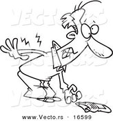 Vector of a Cartoon Man Picking up a Newspaper and Hurting His Back - Outlined Coloring Page Drawing by Toonaday