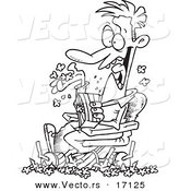Vector of a Cartoon Man Pigging out and Making a Mess in the Movie Theater - Coloring Page Outline by Toonaday