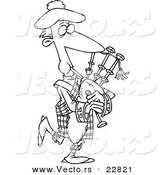 Vector of a Cartoon Man Playing Bag Pipes - Coloring Page Outline by Toonaday