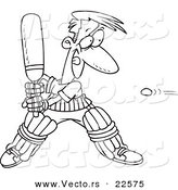 Vector of a Cartoon Man Playing Cricket - Coloring Page Outline by Toonaday