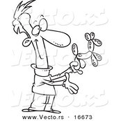 Vector of a Cartoon Man Presenting a Balloon Dog - Outlined Coloring Page Drawing by Toonaday