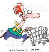 Vector of a Cartoon Man Pushing a Shopping Cart While Running by Toonaday