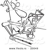 Vector of a Cartoon Man Reading the News over His Morning Coffee - Outlined Coloring Page by Toonaday