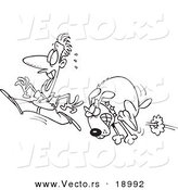 Vector of a Cartoon Man Running from a Mad Dog - Outlined Coloring Page by Toonaday