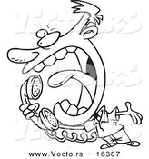 Vector of a Cartoon Man Screaming into a Telephone - Outlined Coloring Page Drawing by Toonaday