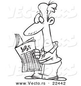 Vector of a Cartoon Man Seeking for a Job in the Classifieds - Coloring Page Outline by Ron Leishman