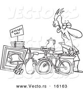 Vector of a Cartoon Man Selling His Stuff at a Yard Sale - Outlined Coloring Page Drawing by Toonaday