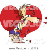 Vector of a Cartoon Man Shot by 11 Love Heart Arrows by Toonaday