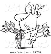 Vector of a Cartoon Man Shot with Tax Arrows - Outlined Coloring Page by Toonaday