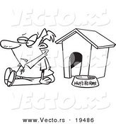 Vector of a Cartoon Man Sitting by a Dog House - Outlined Coloring Page by Toonaday