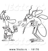 Vector of a Cartoon Man Spraying a Big Bug with Repellent - Outlined Coloring Page by Toonaday