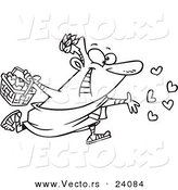 Vector of a Cartoon Man Spreading Love Confetti - Coloring Page Outline by Toonaday