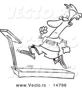 Vector of a Cartoon Man Sprinting on a Treadmill - Coloring Page Outline by Toonaday