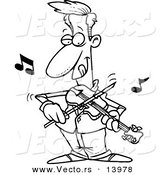 Vector of a Cartoon Man Standing and Playing a Violin - Coloring Page Outline by Toonaday