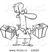 Vector of a Cartoon Man Stuck to His Packages - Coloring Page Outline by Toonaday
