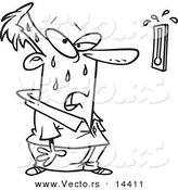 Vector of a Cartoon Man Sweating and Staring at a Hot Thermometer - Coloring Page Outline by Toonaday