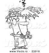 Vector of a Cartoon Man Under a Struck Umbrella - Coloring Page Outline by Toonaday