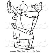 Vector of a Cartoon Man Using a Video Camera - Outlined Coloring Page by Toonaday