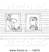 Vector of a Cartoon Man Watching Television Through Windows - Coloring Page Outline by Toonaday