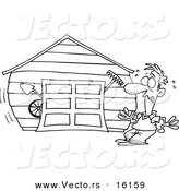 Vector of a Cartoon Man with an Overflowing Garage - Outlined Coloring Page Drawing by Toonaday