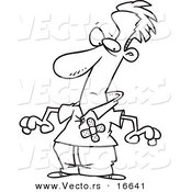 Vector of a Cartoon Man with Bandages over His Chest - Outlined Coloring Page Drawing by Toonaday