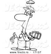 Vector of a Cartoon Man with Bird Poop in His Hand - Coloring Page Outline by Toonaday