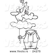 Vector of a Cartoon Man with His Balloon Head in the Cloud - Outlined Coloring Page by Toonaday