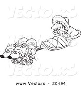 Vector of a Cartoon Man with Sled Dogs - Coloring Page Outline by Toonaday