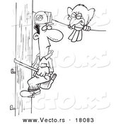 Vector of a Cartoon Mean Bird Glaring at a Lineman - Outlined Coloring Page by Toonaday