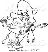 Vector of a Cartoon Mexican Man Eating a Taco on a Burro - Coloring Page Outline by Toonaday