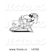 Vector of a Cartoon Middle Eastern Man Sun Bathing on a Beach - Coloring Page Outline by Toonaday