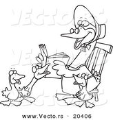 Vector of a Cartoon Mother Goose Reading to Goslings - Coloring Page Outline by Toonaday