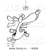 Vector of a Cartoon Motivated Dog Leaping for a Suspended Bone - Outlined Coloring Page by Toonaday
