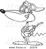 Vector of a Cartoon Mouse Holding a Drill - Coloring Page Outline by Toonaday