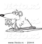 Vector of a Cartoon Mouse Holding Cheese by a Trap - Coloring Page Outline by Toonaday