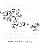 Vector of a Cartoon Mouse Scaring a Woman - Coloring Page Outline by Toonaday