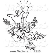 Vector of a Cartoon Multi Tasking Female Doctor on Roller Blades - Coloring Page Outline by Toonaday