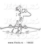 Vector of a Cartoon Nervous Businessman Walking a Tight Rope with a Bar - Outlined Coloring Page Drawing by Toonaday