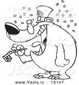 Vector of a Cartoon New Year Bear Holding a Noise Maker - Coloring Page Outline by Toonaday